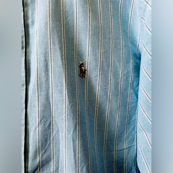 Ralph Lauren Classic Fit White Striped Blue Polo Shirt Large (Neck 16) Host Pick - Picture 2 of 5